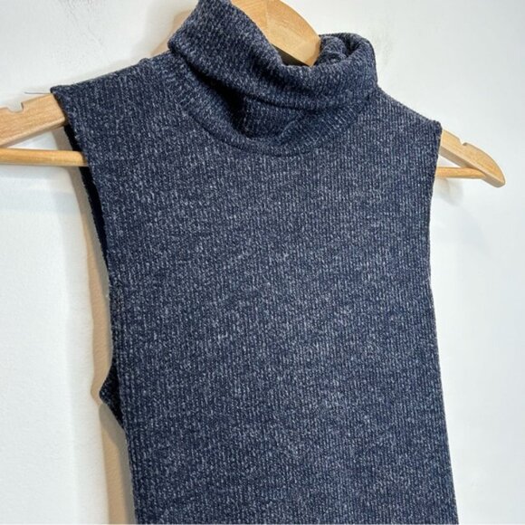 Everly Ribbed Knit Turtlneck Midi Sweater Dress with Tie Blue - Picture 2 of 7